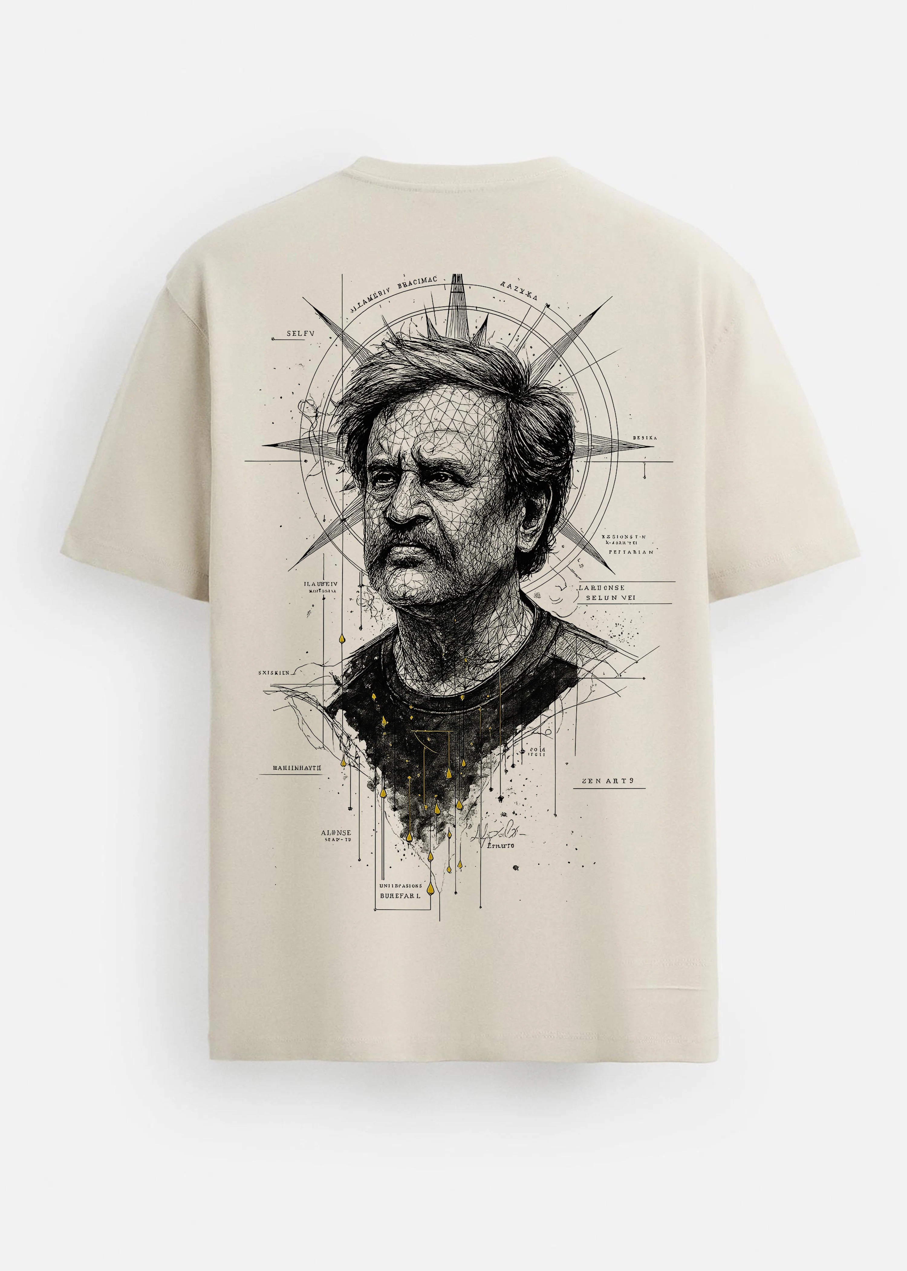 Series Iconic Rajini Back Graphic Printed Regular Fit T-Shirt for Men- Beige